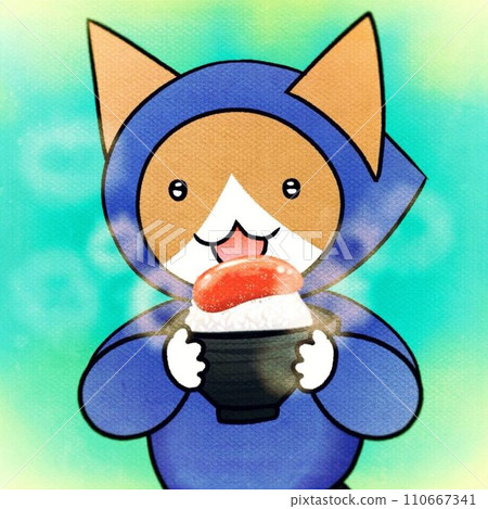 Cut illustrations of animals eating (illustrations, cats, ninja cosplay) 110667341