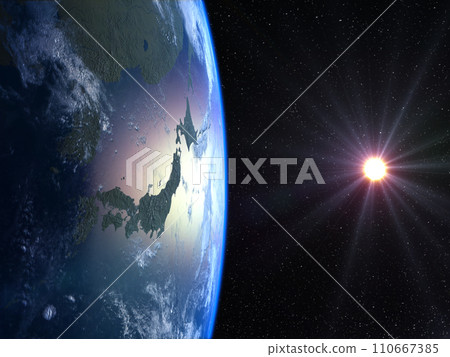 地球 日本 日本 太空 CG 背景 太陽 日出 地球 日本 日本 太空 CG 背景 太陽 日出 110667385