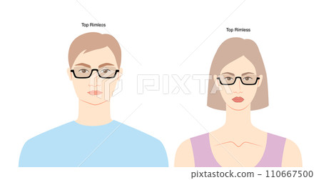 Top Rimless frame glasses on women and men flat character fashion accessory illustration. Sunglass unisex silhouette 110667500