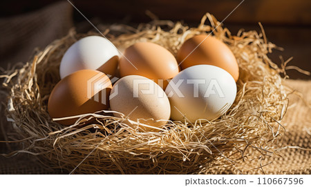 Egg in a nest of straw “AI generated image” 110667596