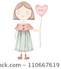 cute little girl in a dress holding a heart 110667619