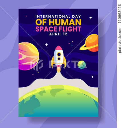 Human Space Flight Vertical Poster Flat Cartoon Hand Drawn Templates Background Illustration 110668428