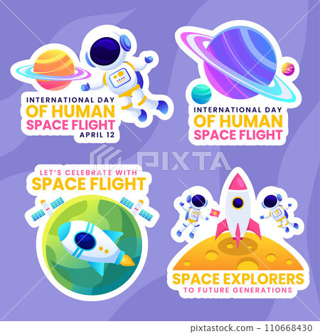 Human Space Flight Label Flat Cartoon Hand Drawn Templates Background Illustration 110668430