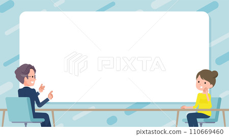 A woman consults a specialist. Heading title design. 110669460