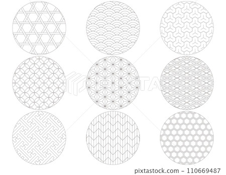 Japanese pattern set, round shape, with frame 110669487