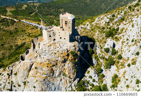 View of medieval Chateau de Queribus castle. Aude department. France View of medieval Chateau de Queribus castle. Aude department. France 110669605