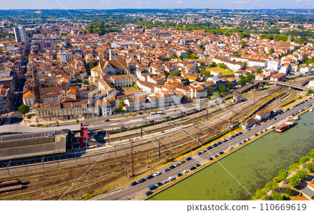 Panoramic view from the drone on the city Agen. France 110669619