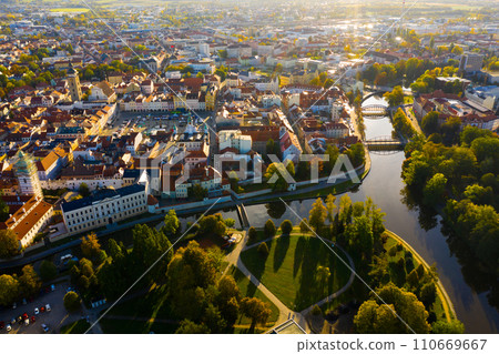 Flight over the city Ceske Budejovice 110669667