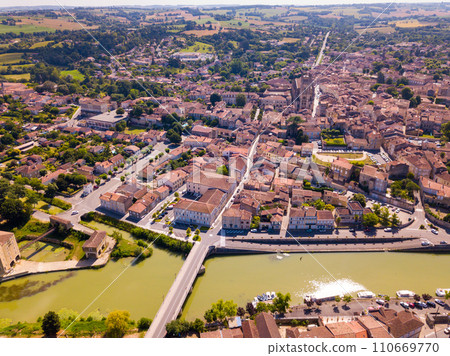 Aerial view of Condom with cathedral, France 110669770