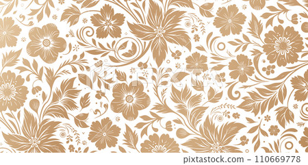 seamless pattern with golden flowers and  floral leaves backgrounds isolated white colors for Fashionable modern wallpaper or textiles, book cover, Digital interfaces, print designs template materials 110669778