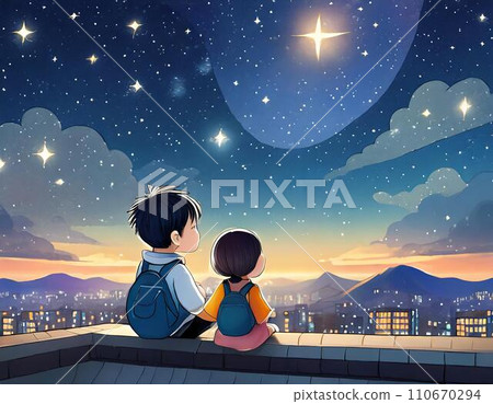 父女在天台看星空 父女在天台看星空 110670294