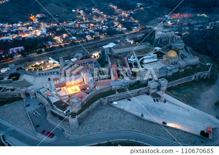 Aerial view of Rabai castle and city center in Akhaltsikhe 110670685