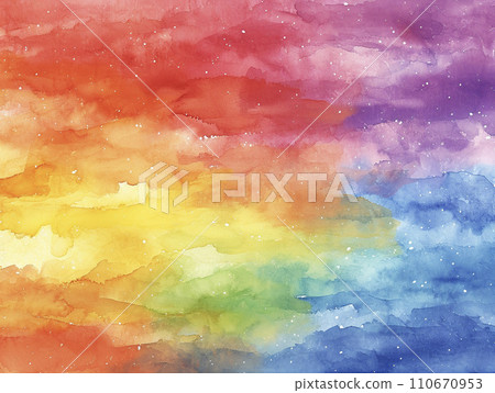 夢幻般的彩虹水彩紋理背景AI圖像 110670953