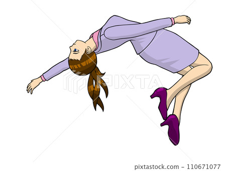 Businesswoman High Jump - An illustration of a scene where a woman in a lavender suit jumps high Businesswoman High Jump - An illustration of a scene where a woman in a lavender suit jumps high 110671077