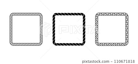 Rope frame set. Squared cord border collection. Rectangular rope loop pack. Chain, braid or plait border bundle. Square design elements for decor, banner, poster, booklet. Vector decoration frames 110671818