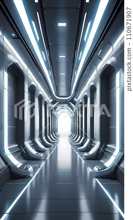 futuristic modern corridor interior design concept illustration 110671907