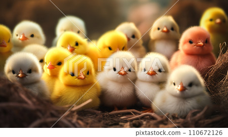 各種顏色的可愛小雞“AI生成圖像” 各種顏色的可愛小雞“AI生成圖像” 110672126