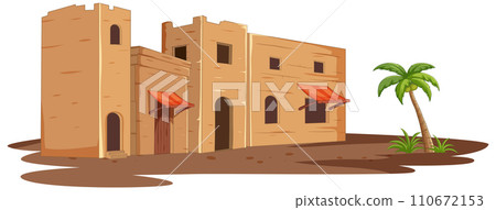 Desert Fortress with Lush Palm Tree Desert Fortress with Lush Palm Tree 110672153