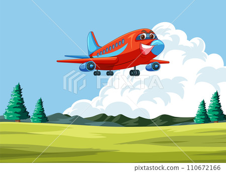 Happy Airplane Flying Over Countryside Happy Airplane Flying Over Countryside 110672166