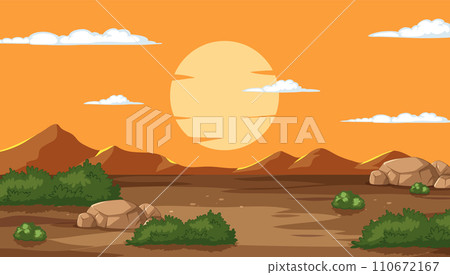 Desert Sunset Scenery Illustration Desert Sunset Scenery Illustration 110672167
