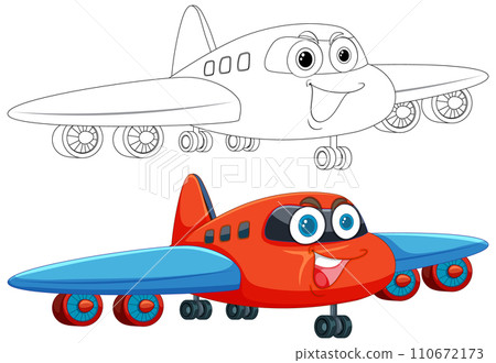 Colorful Cartoon Airplanes Smiling Colorful Cartoon Airplanes Smiling 110672173