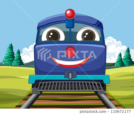 Cheerful Cartoon Train on Tracks Cheerful Cartoon Train on Tracks 110672177