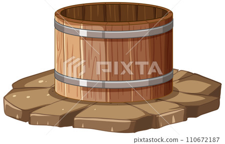 Wooden Barrel on Cobblestone Base 110672187
