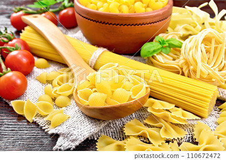 Pasta different with tomatoes on board 110672472