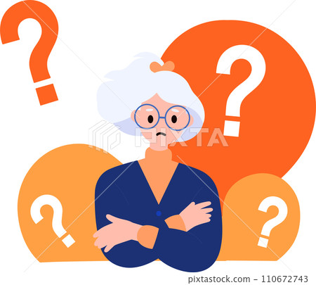 an old woman with suspicious expression in flat style isolated on background 110672743