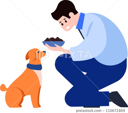 a man feeding his dog in flat style isolated on background 110672809