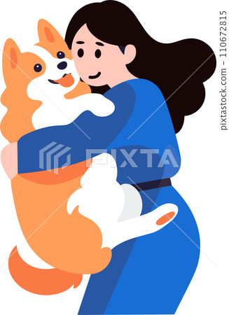 a woman hugging her dog in flat style isolated on background a woman hugging her dog in flat style isolated on background 110672815