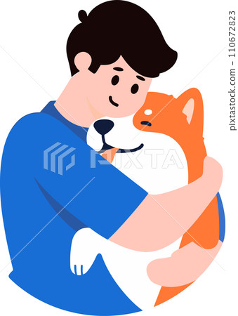 a man hugging his dog in flat style isolated on background 110672823