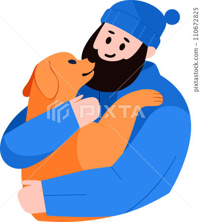 a man hugging his dog in flat style isolated on background 110672825