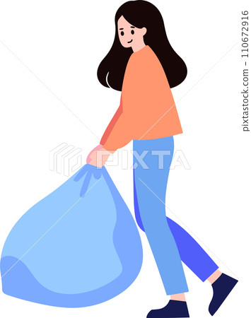 woman taking out trash in flat style isolated on background 110672916