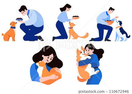 people pet their dog in flat style collection 110672946