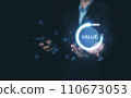 Increase the value of business. Businessman holding virtual infographic circle progress bar. service technology concept. 110673053