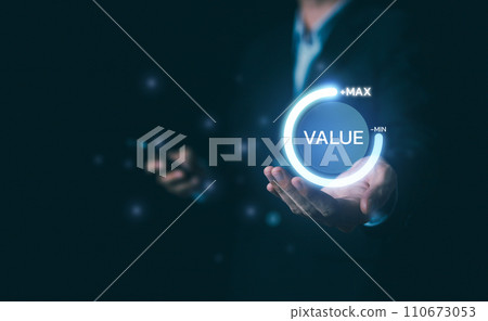 Increase the value of business. Businessman holding virtual infographic circle progress bar. service technology concept. 110673053