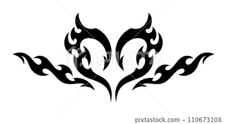 Neo Tribal Tattoo. Y2K Tattoo Heart. Vector Gothic Acid Element in 2000s Style 110673108