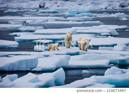 北極熊在碎冰上行走 110673497