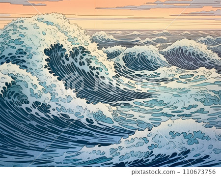 大浪浮世繪風格插畫 110673756
