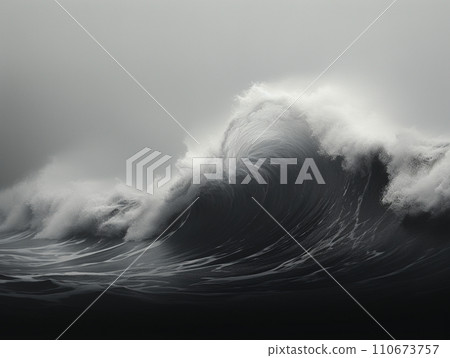 大波浪墨水插畫 110673757