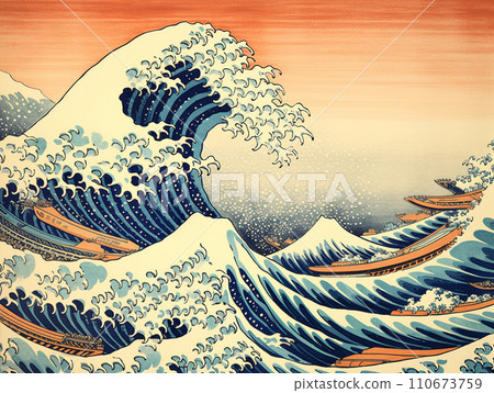 大浪浮世繪風格插畫 大浪浮世繪風格插畫 110673759