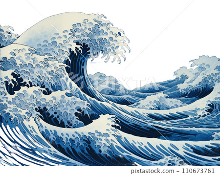 Big wave ukiyo-e style illustration 110673761