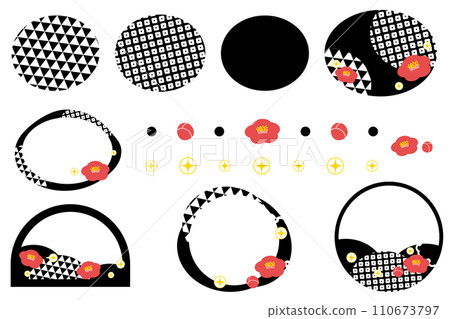 Camellia Japanese pattern frame set Camellia Japanese pattern frame set 110673797