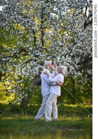 Mature couple on a walk in the park in summer Mature couple on a walk in the park in summer 110674048