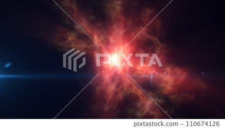 Yellow orange energy cosmic dust and wave lines futuristic magical glowing bright. Abstract background 110674126