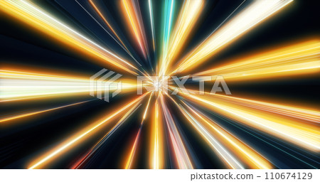 Energy hyper tunnel yellow background with neon lights and stripes 110674129