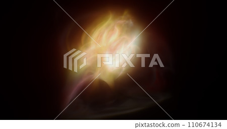 Multicolored energy glowing yellow orange cosmic magic smoke dust futuristic bright background 110674134