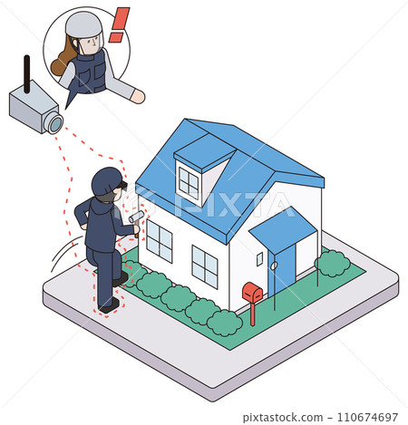 使用監視攝影機偵測可疑人員並遠端監控他們的家庭安全的等距插圖 使用監視攝影機偵測可疑人員並遠端監控他們的家庭安全的等距插圖 110674697
