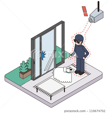 使用監視攝影機偵測可疑人員並遠端監控他們的家庭安全的等距插圖 110674702